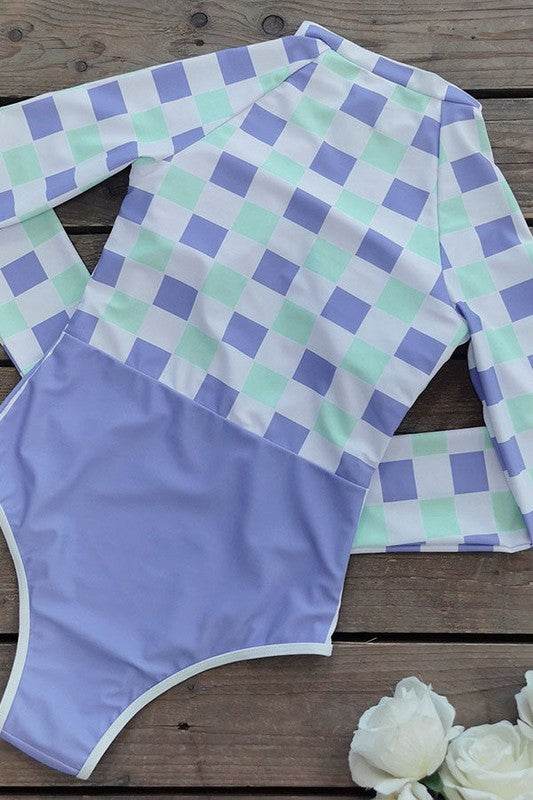 Plaid Printed Long Sleeve Swimsuit UPF50 RashGuard - Shop Style & More | Fresh Looks, Everyday Deals & Free Shipping