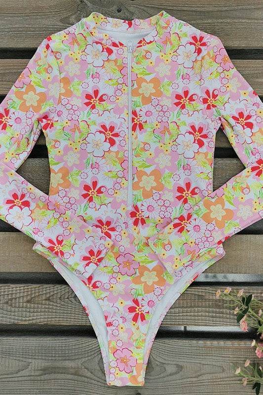 Floral Print One Piece Long Sleeve UPF50 Swimsuit - Shop Style & More | Fresh Looks, Everyday Deals & Free Shipping