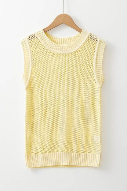 Solid Color Hollowed Knit Round Neck Sweater Vest - Shop Style & More | Fresh Looks, Everyday Deals & Free Shipping