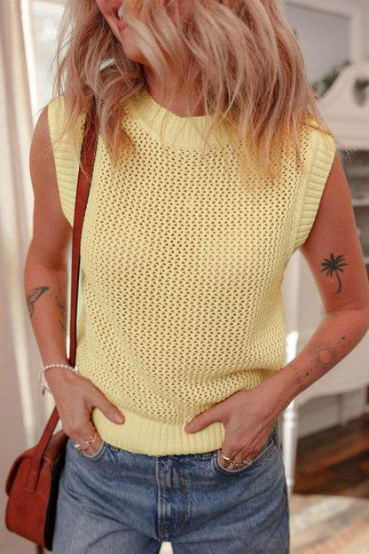 Solid Color Hollowed Knit Round Neck Sweater Vest - Shop Style & More | Fresh Looks, Everyday Deals & Free Shipping
