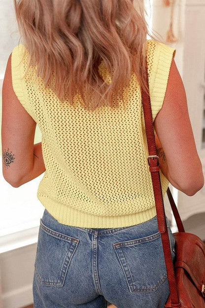 Solid Color Hollowed Knit Round Neck Sweater Vest - Shop Style & More | Fresh Looks, Everyday Deals & Free Shipping