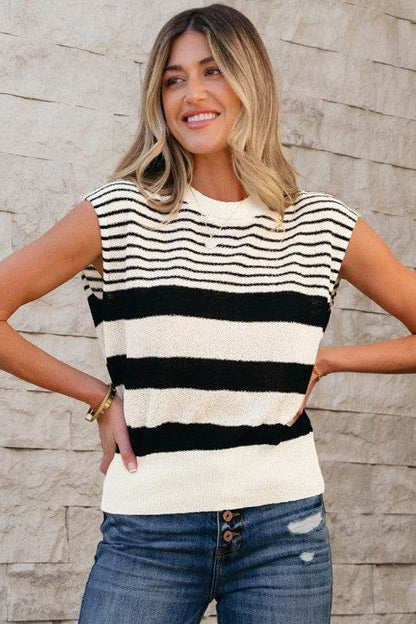 Black white Striped O Neck Sweater Vest - Shop Style & More | Fresh Looks, Everyday Deals & Free Shipping