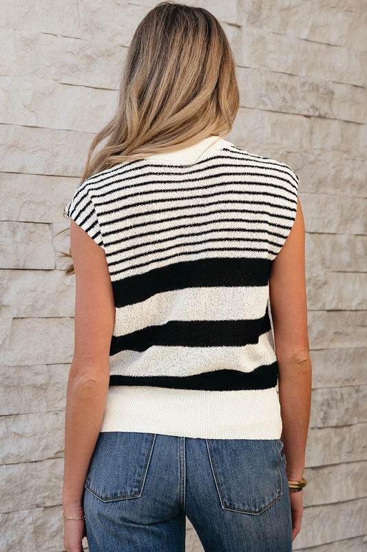 Black white Striped O Neck Sweater Vest - Shop Style & More | Fresh Looks, Everyday Deals & Free Shipping