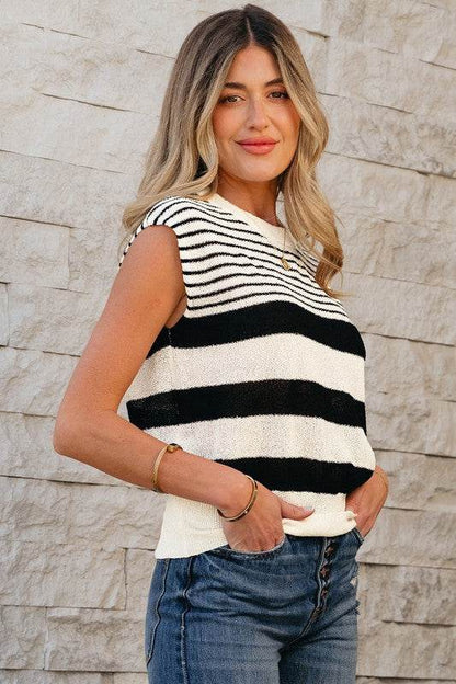 Black white Striped O Neck Sweater Vest - Shop Style & More | Fresh Looks, Everyday Deals & Free Shipping