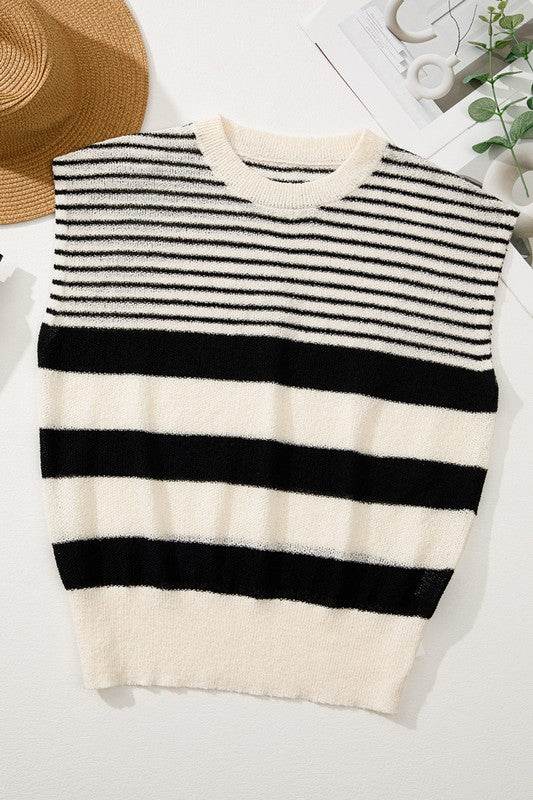 Black white Striped O Neck Sweater Vest - Shop Style & More | Fresh Looks, Everyday Deals & Free Shipping