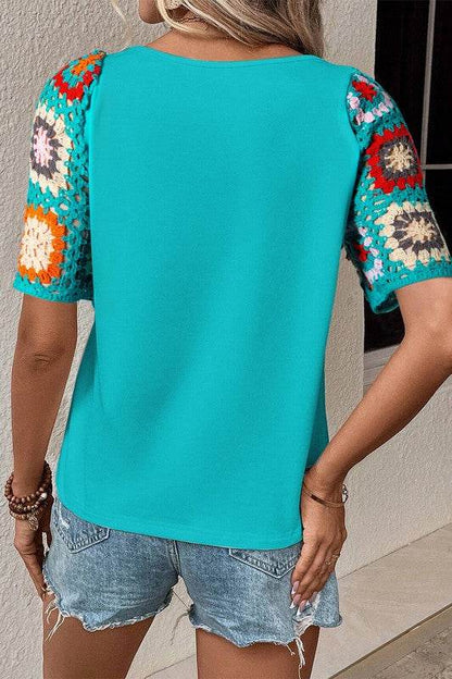 Black Floral Hollowed Crochet Sleeve Boho T Shirt - Shop Style & More | Fresh Looks, Everyday Deals & Free Shipping