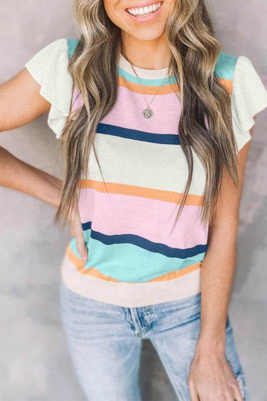 Pink mint multi stripe knit blouse - Shop Style & More | Fresh Looks, Everyday Deals & Free Shipping