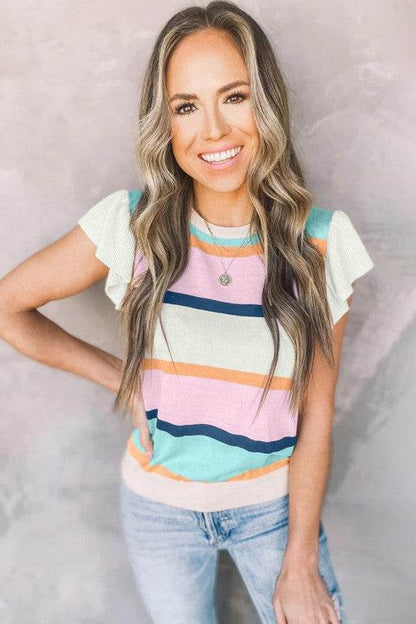 Pink mint multi stripe knit blouse - Shop Style & More | Fresh Looks, Everyday Deals & Free Shipping