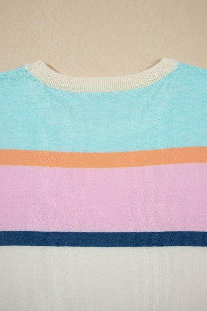 Pink mint multi stripe knit blouse - Shop Style & More | Fresh Looks, Everyday Deals & Free Shipping