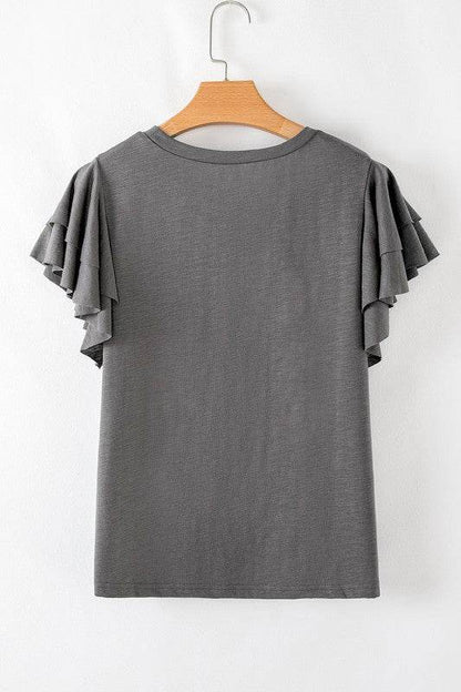 Dark Grey Ruffle Sleeve Plain Blouse - Shop Style & More | Fresh Looks, Everyday Deals & Free Shipping