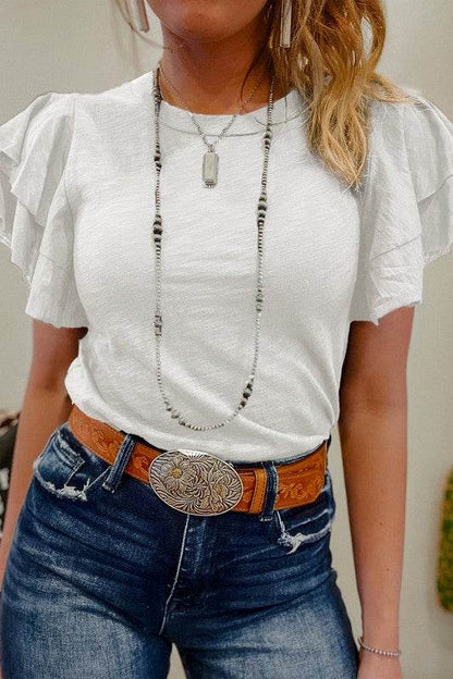 Dark Grey Ruffle Sleeve Plain Blouse - Shop Style & More | Fresh Looks, Everyday Deals & Free Shipping