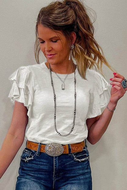 Dark Grey Ruffle Sleeve Plain Blouse - Shop Style & More | Fresh Looks, Everyday Deals & Free Shipping