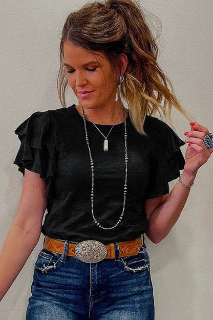 Dark Grey Ruffle Sleeve Plain Blouse - Shop Style & More | Fresh Looks, Everyday Deals & Free Shipping