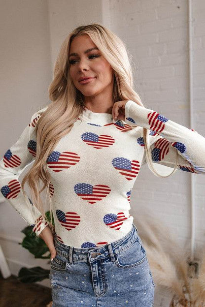 White Americana Glitter Mesh Long Sleeve Bodysuit - Shop Style & More | Fresh Looks, Everyday Deals & Free Shipping
