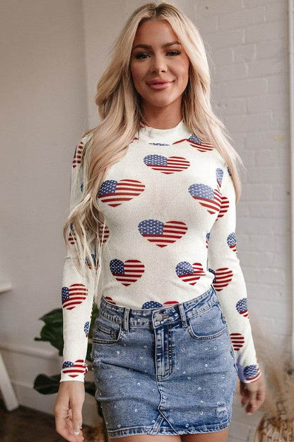 White Americana Glitter Mesh Long Sleeve Bodysuit - Shop Style & More | Fresh Looks, Everyday Deals & Free Shipping