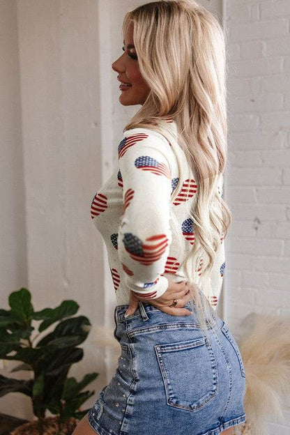 White Americana Glitter Mesh Long Sleeve Bodysuit - Shop Style & More | Fresh Looks, Everyday Deals & Free Shipping