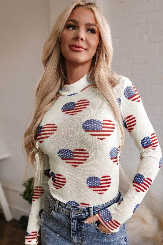 White Americana Glitter Mesh Long Sleeve Bodysuit - Shop Style & More | Fresh Looks, Everyday Deals & Free Shipping