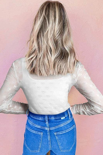 Black Mesh Bow Pattern Long Sleeve Top - Shop Style & More | Fresh Looks, Everyday Deals & Free Shipping