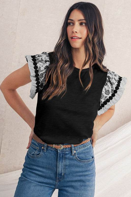 black flutter sleeve cotton top - Shop Style & More | Fresh Looks, Everyday Deals & Free Shipping