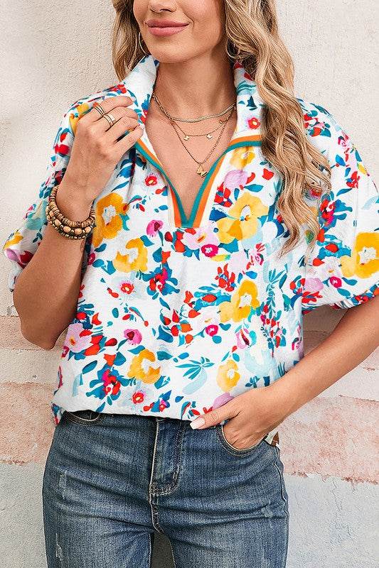 Floral dolman blue yellow blouse - Shop Style & More | Fresh Looks, Everyday Deals & Free Shipping
