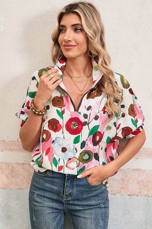 Floral dolman blue yellow blouse - Shop Style & More | Fresh Looks, Everyday Deals & Free Shipping