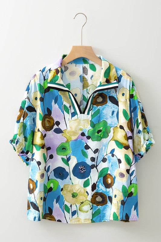 Floral dolman blue yellow blouse - Shop Style & More | Fresh Looks, Everyday Deals & Free Shipping