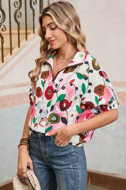 Floral dolman blue yellow blouse - Shop Style & More | Fresh Looks, Everyday Deals & Free Shipping