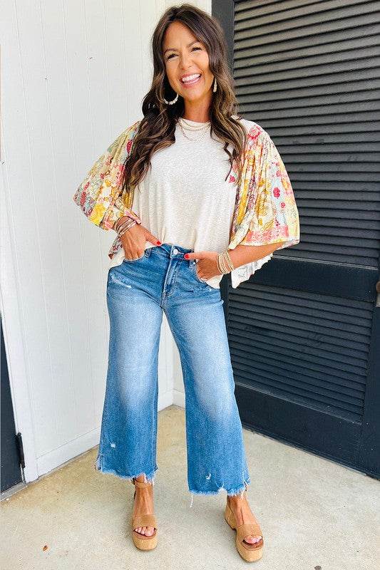 Cotton Beige Floral Patchwork Batwing Blouse - Shop Style & More | Fresh Looks, Everyday Deals & Free Shipping