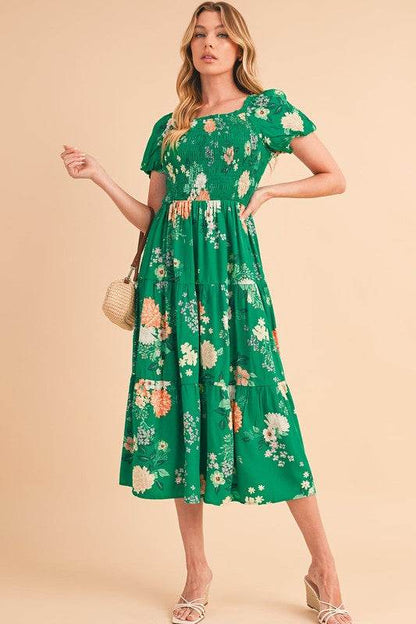 Green Tiered light weight midi dress - Shop Style & More | Fresh Looks, Everyday Deals & Free Shipping
