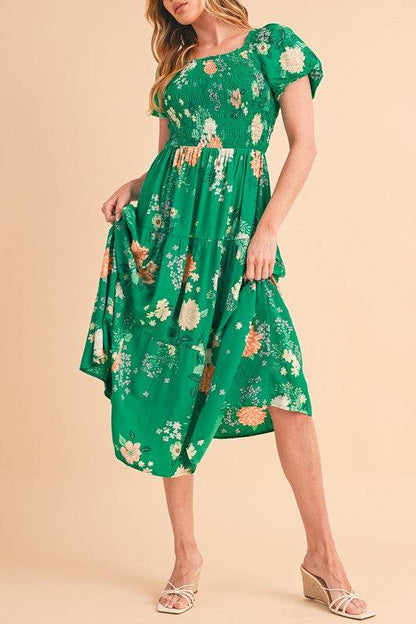 Green Tiered light weight midi dress - Shop Style & More | Fresh Looks, Everyday Deals & Free Shipping