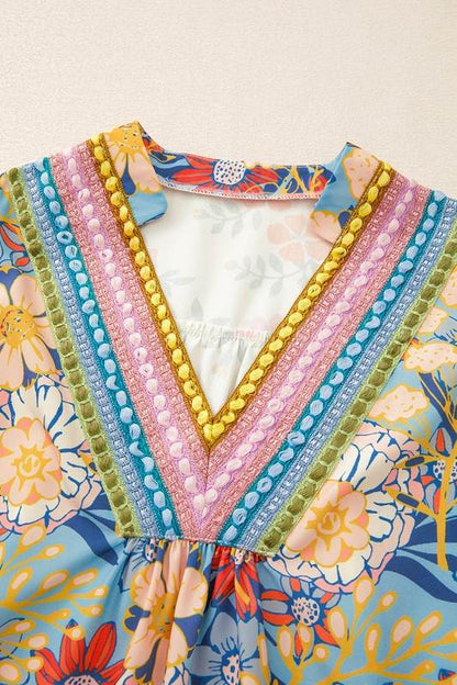 Multicolour V Neck Half Sleeve Boho Floral Blouse - Shop Style & More | Fresh Looks, Everyday Deals & Free Shipping