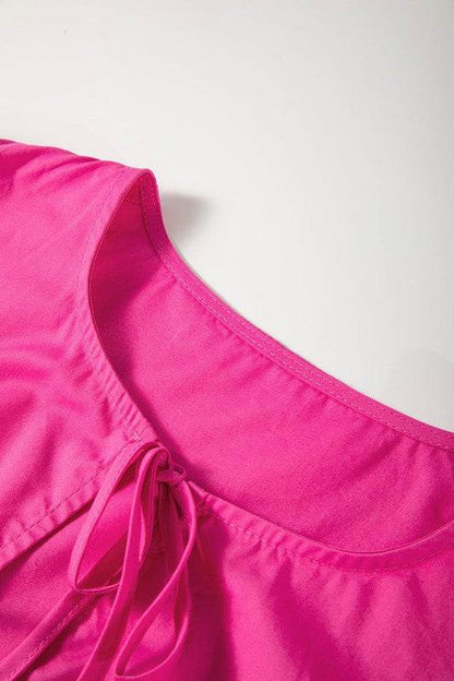 Bright Pink Tie Front Puff Sleeve Mini Dress - Shop Style & More | Fresh Looks, Everyday Deals & Free Shipping