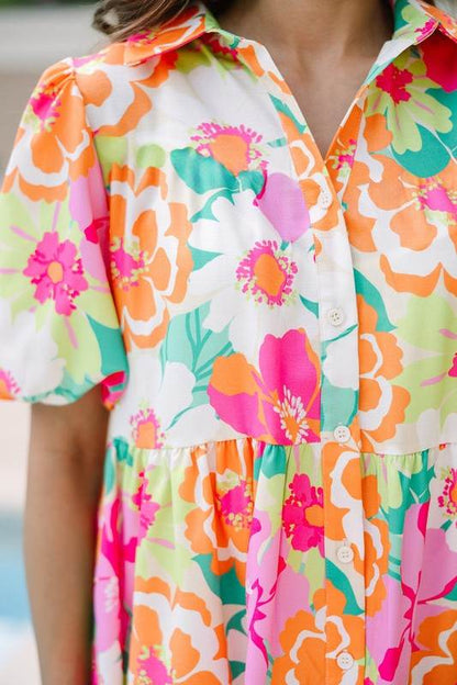 Green Floral Puff Sleeve Buttoned Babydoll Dress - Shop Style & More | Fresh Looks, Everyday Deals & Free Shipping