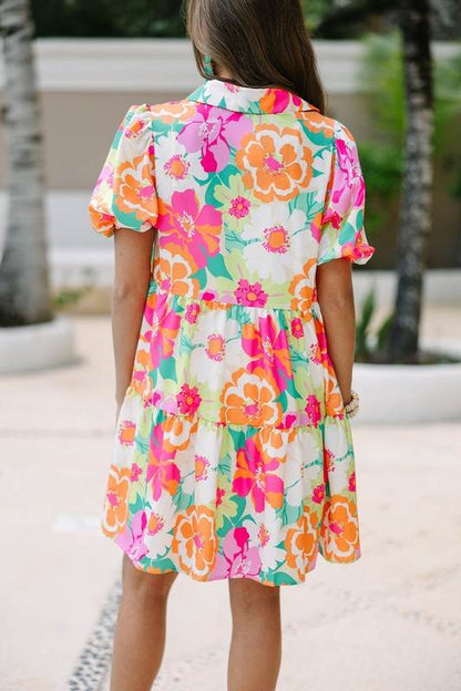Green Floral Puff Sleeve Buttoned Babydoll Dress - Shop Style & More | Fresh Looks, Everyday Deals & Free Shipping