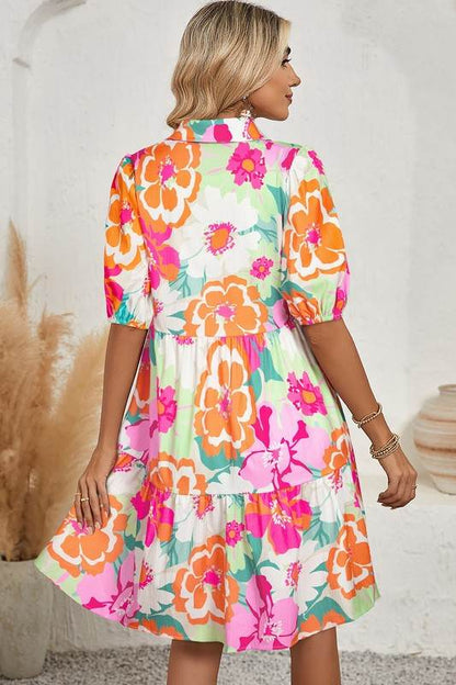 Green Floral Puff Sleeve Buttoned Babydoll Dress - Shop Style & More | Fresh Looks, Everyday Deals & Free Shipping