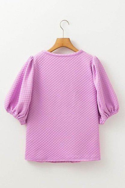 Phalaenopsis Solid Texture Puff Sleeve Blouse - Shop Style & More | Fresh Looks, Everyday Deals & Free Shipping