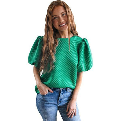 Phalaenopsis Solid Texture Puff Sleeve Blouse - Shop Style & More | Fresh Looks, Everyday Deals & Free Shipping