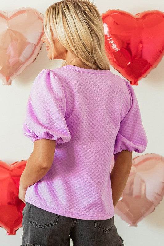 Phalaenopsis Solid Texture Puff Sleeve Blouse - Shop Style & More | Fresh Looks, Everyday Deals & Free Shipping