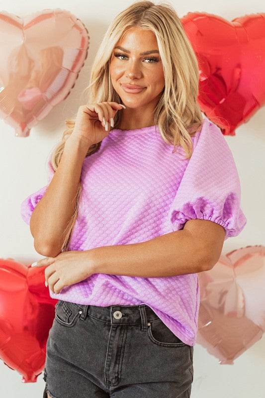Phalaenopsis Solid Texture Puff Sleeve Blouse - Shop Style & More | Fresh Looks, Everyday Deals & Free Shipping
