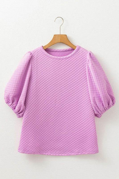 Phalaenopsis Solid Texture Puff Sleeve Blouse - Shop Style & More | Fresh Looks, Everyday Deals & Free Shipping
