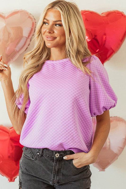 Phalaenopsis Solid Texture Puff Sleeve Blouse - Shop Style & More | Fresh Looks, Everyday Deals & Free Shipping