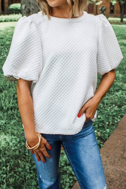 Phalaenopsis Solid Texture Puff Sleeve Blouse - Shop Style & More | Fresh Looks, Everyday Deals & Free Shipping