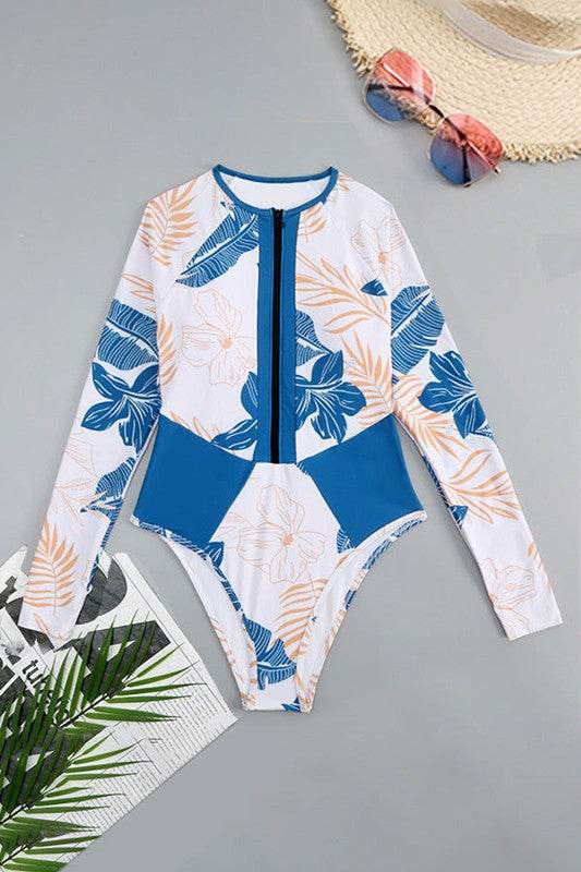 Blue Tropical LongSleeve OnePiece Surfing Swimsuit - Shop Style & More | Fresh Looks, Everyday Deals & Free Shipping