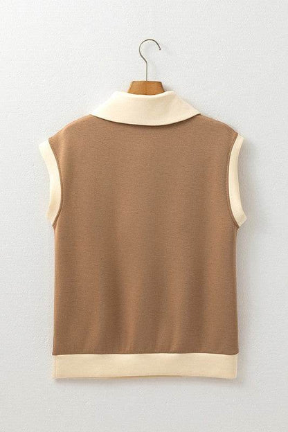 Half Zipper Collared Colorblock Short Sleeve Top - Shop Style & More | Fresh Looks, Everyday Deals & Free Shipping