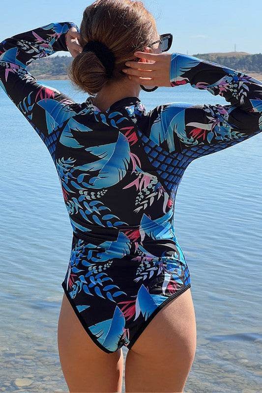 Leaf Printed Long Sleeve Half Zip UPF50 Rash Guard - Shop Style & More | Fresh Looks, Everyday Deals & Free Shipping