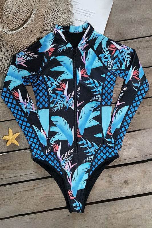Leaf Printed Long Sleeve Half Zip UPF50 Rash Guard - Shop Style & More | Fresh Looks, Everyday Deals & Free Shipping