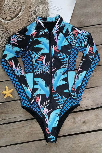 Leaf Printed Long Sleeve Half Zip UPF50 Rash Guard - Shop Style & More | Fresh Looks, Everyday Deals & Free Shipping