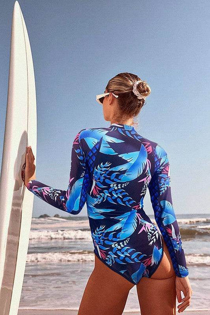 Leaf Printed Long Sleeve Half Zip UPF50 Rash Guard - Shop Style & More | Fresh Looks, Everyday Deals & Free Shipping