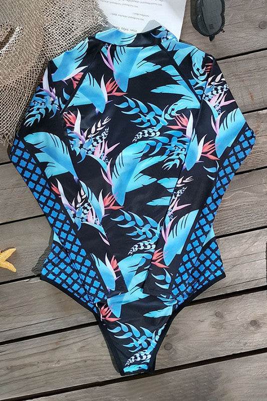 Leaf Printed Long Sleeve Half Zip UPF50 Rash Guard - Shop Style & More | Fresh Looks, Everyday Deals & Free Shipping