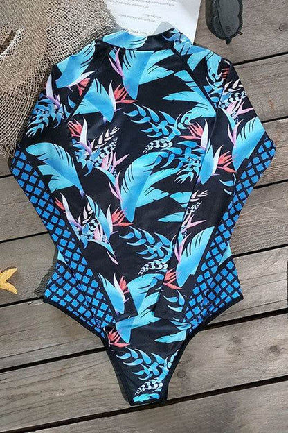 Leaf Printed Long Sleeve Half Zip UPF50 Rash Guard - Shop Style & More | Fresh Looks, Everyday Deals & Free Shipping